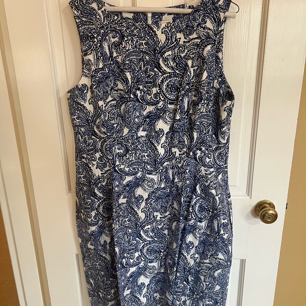 Anne Klein Navy and White Paisley Midi Dress
